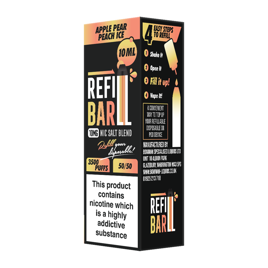 Refill Bar Salts Apple Peach Pear Ice 10ml 50vg - (Pack Of 10)