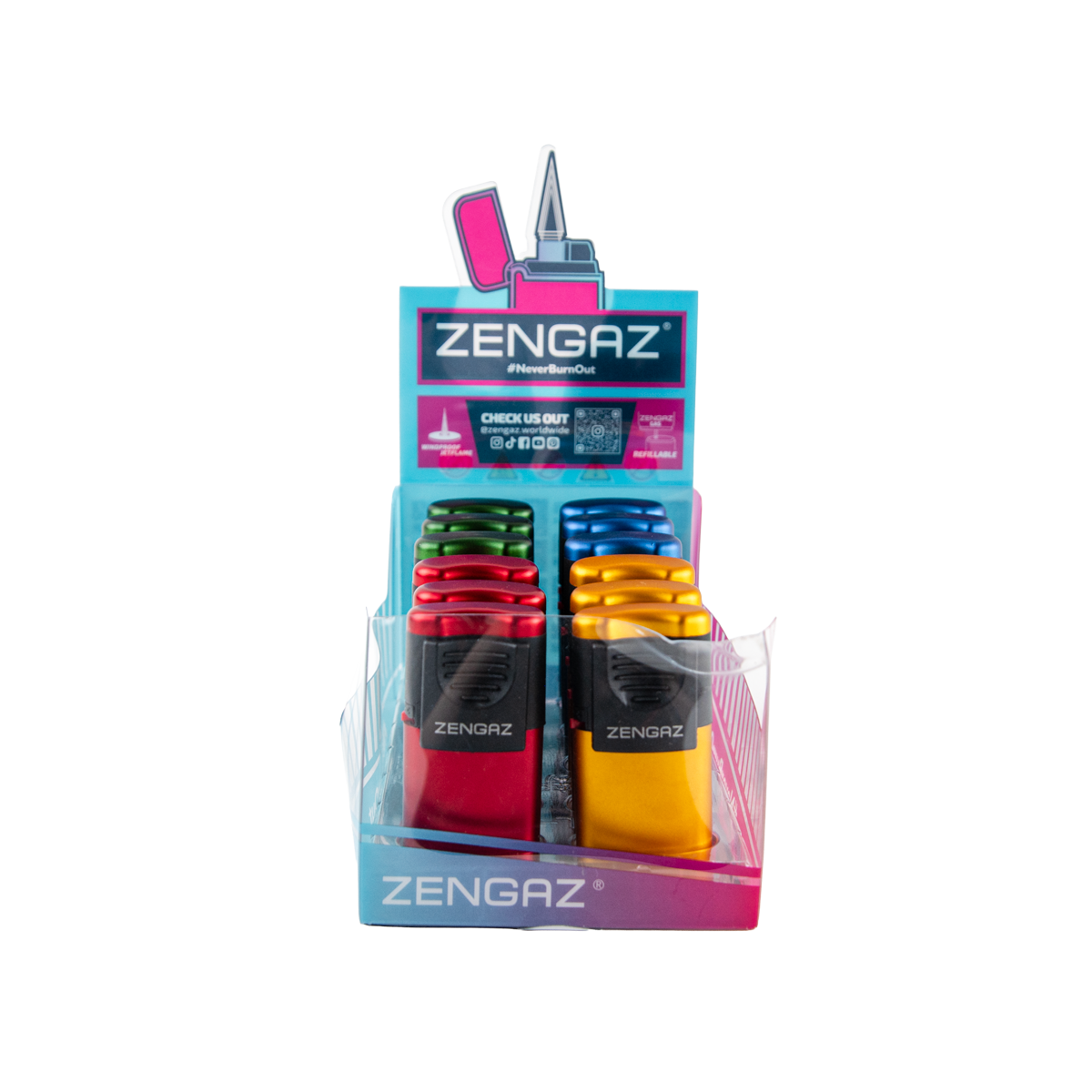 Zengaz Zl-5 Metallic Slider Jet Lighters (12 Pack)