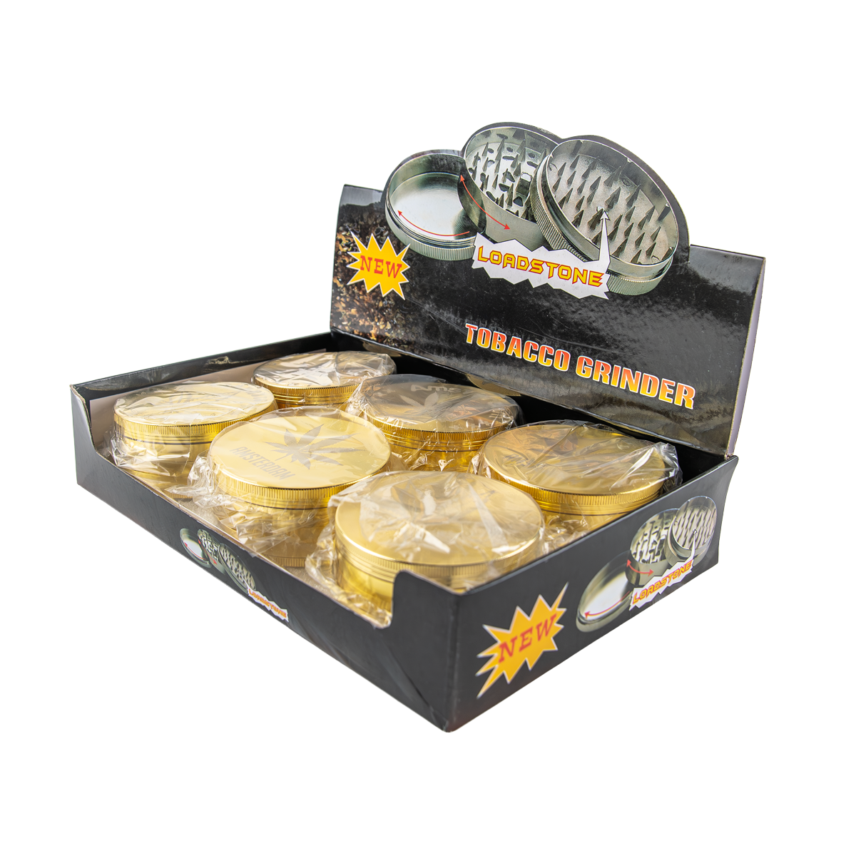 Sparkys Jumbo 3 Piece Metal Grinders - Gold (6 Pack)