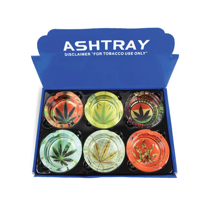 Sparkys Glass Ashtrays: Round - Leaf Designs (6 Pack)