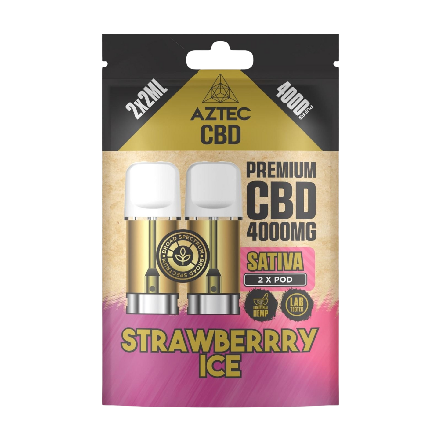 Aztec CBD Premium CBD Pods 4000mg 2x2ml - Strawberry Ice