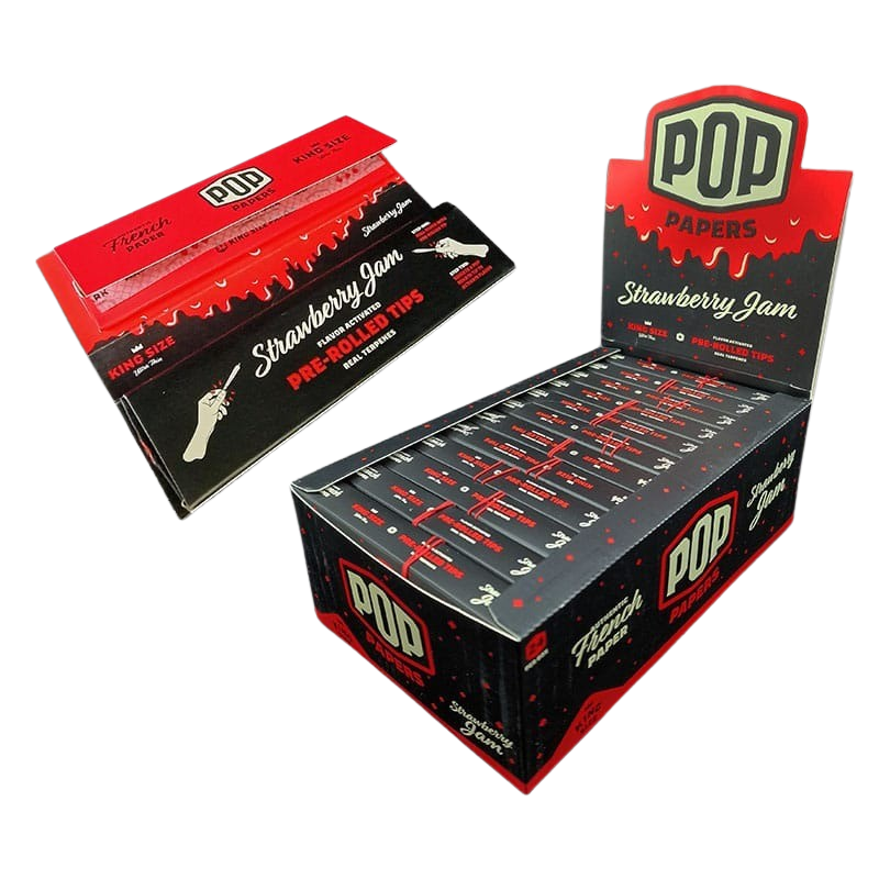 POP King Size Unbleached Rolling Papers & POP Tips - Strawberry Jam (Full Box)