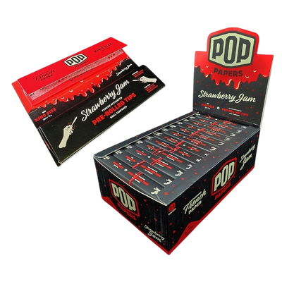 POP King Size Unbleached Rolling Papers & POP Tips - Strawberry Jam (Full Box)