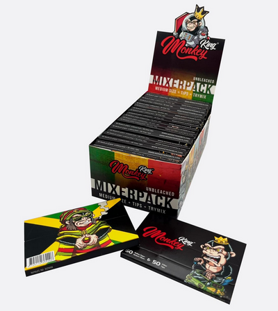 Monkey King Unbleached Medium Size Rolling Papers, Tips & Tray (TryMix Mixer Pack) (24pcs)