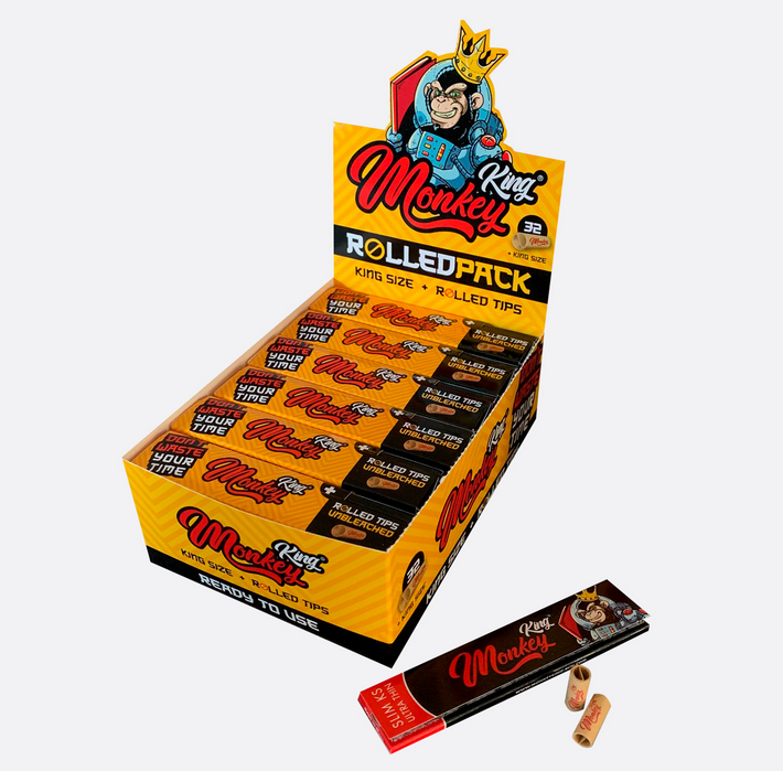 Monkey King Unbleached King Size Rolling Papers & Tips (12pcs)