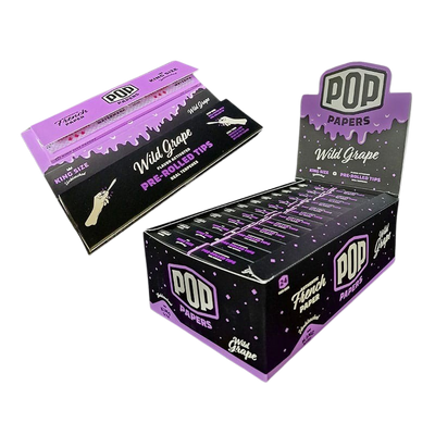 POP King Size Unbleached Rolling Papers & POP Tips - Wild Grape (Full Box)