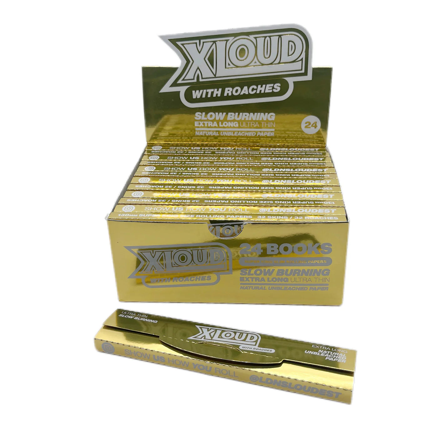 XLoud Extra Long Gold Rolling Papers & Tips (Full Box)