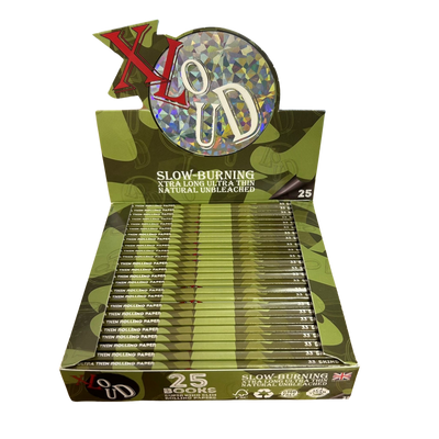 Loud Ldn XLoud Slow Burning Xtra Long Natural Unbleached Rolling Papers (Full Box)