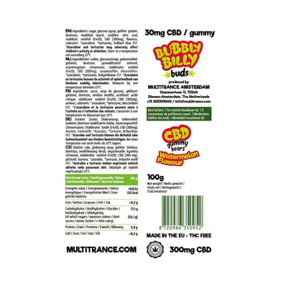 Bubbly Billy CBD Gummy Bears: Watermelon - 300mg