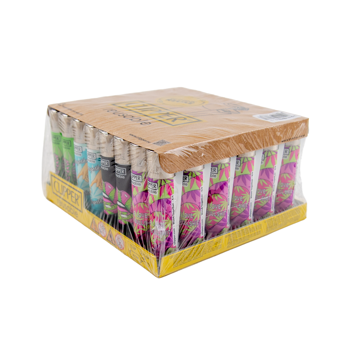 Display box of Clipper lighters with various  styles.