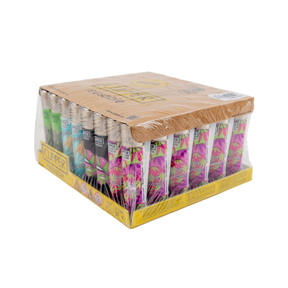 Display box of Clipper lighters with various  styles.