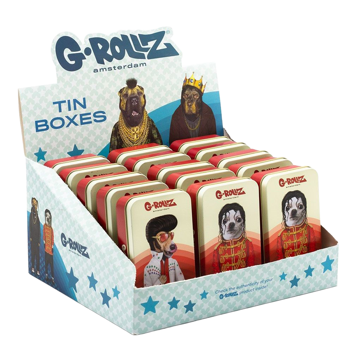 G-Rollz Pets Rock 2 Designs Tobacco Tins (15 Pack)