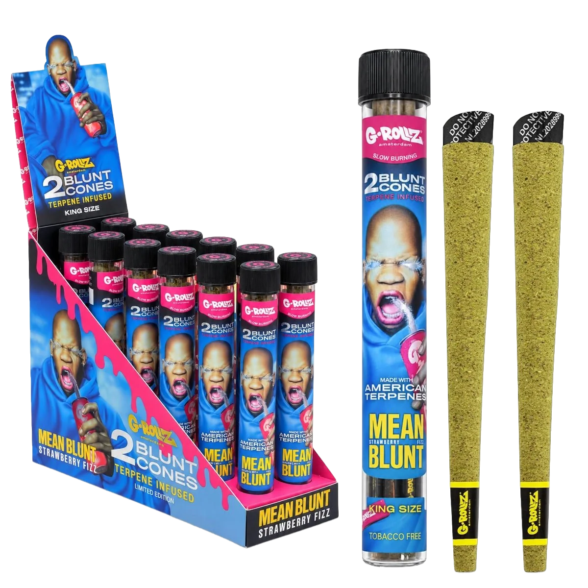 G-Rollz Mean Blunt Strawberry Fizz 2 Blunt Cones - (12 Pack)