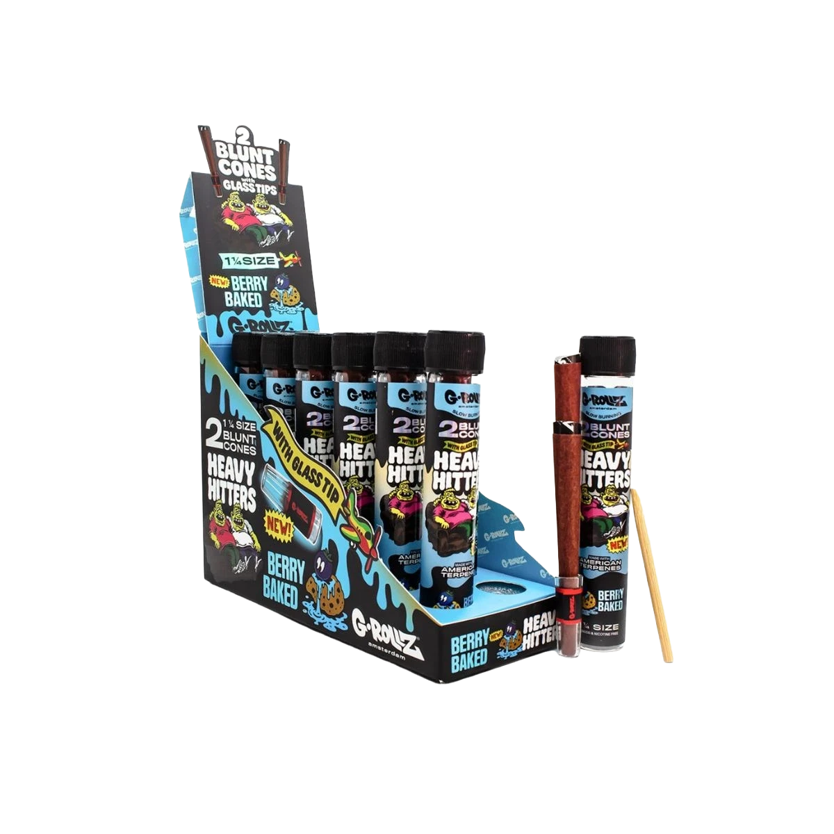 G-Rollz Heavy Hitters 1-1/4 Blunt Cones Glass Tip (2 pcs) - Berry Baked (12 Pack)