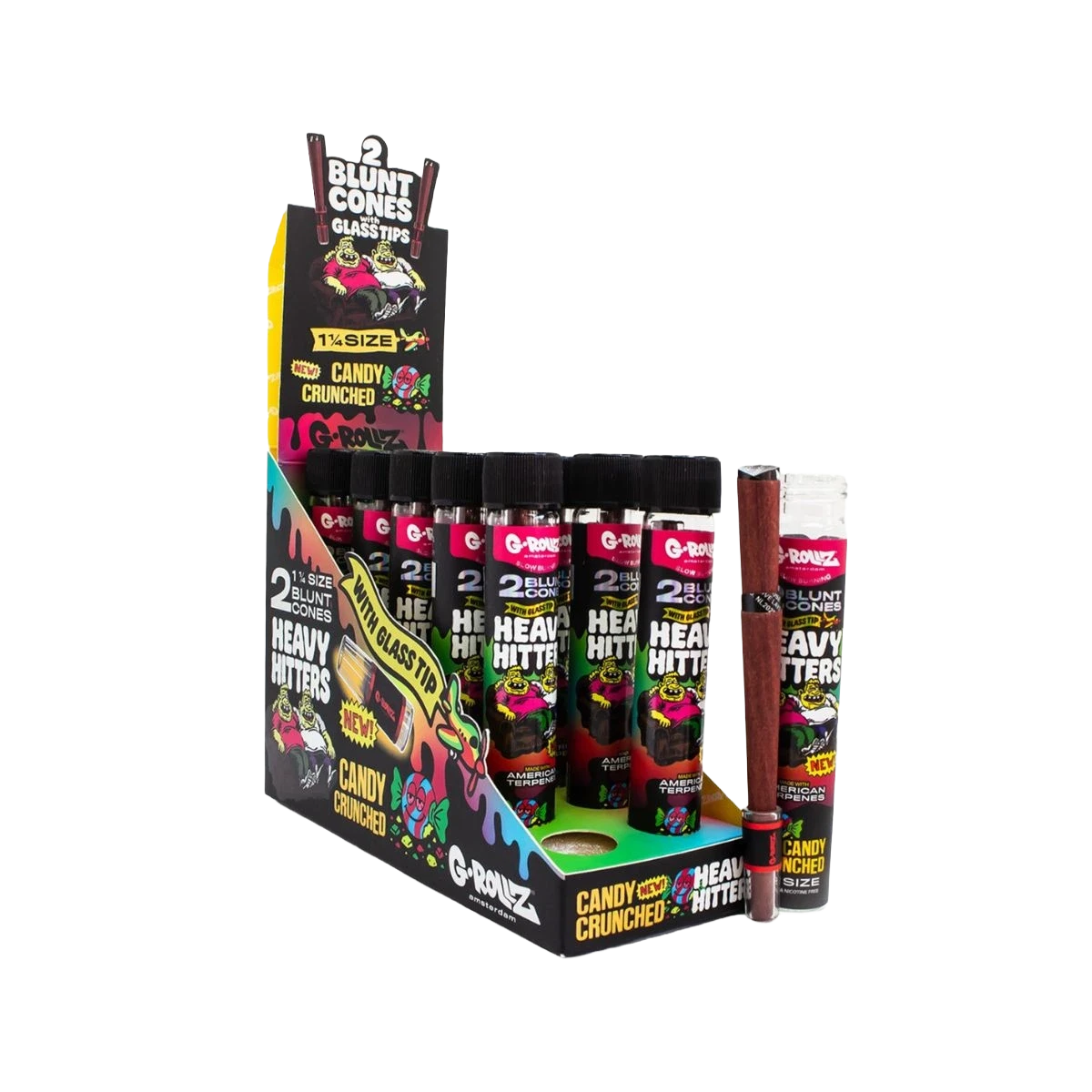 G-Rollz Heavy Hitters 1-1/4 Blunt Cones Glass Tip (2 pcs) - Candy Crunched (12 Pack)