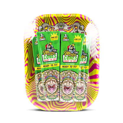 Monkey King Rolling Tray Box + Hemp Cones: Hypnotic (Single Piece)
