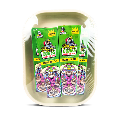 Monkey King Rolling Tray Box + Hemp Cones: Mushrooms (Single Piece)