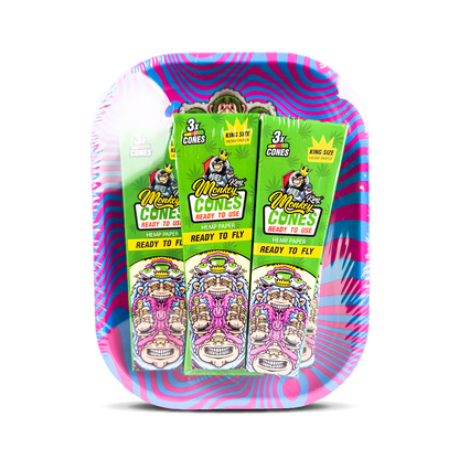 Monkey King Rolling Tray Box + Hemp Cones: Psychedelic (Single Piece)