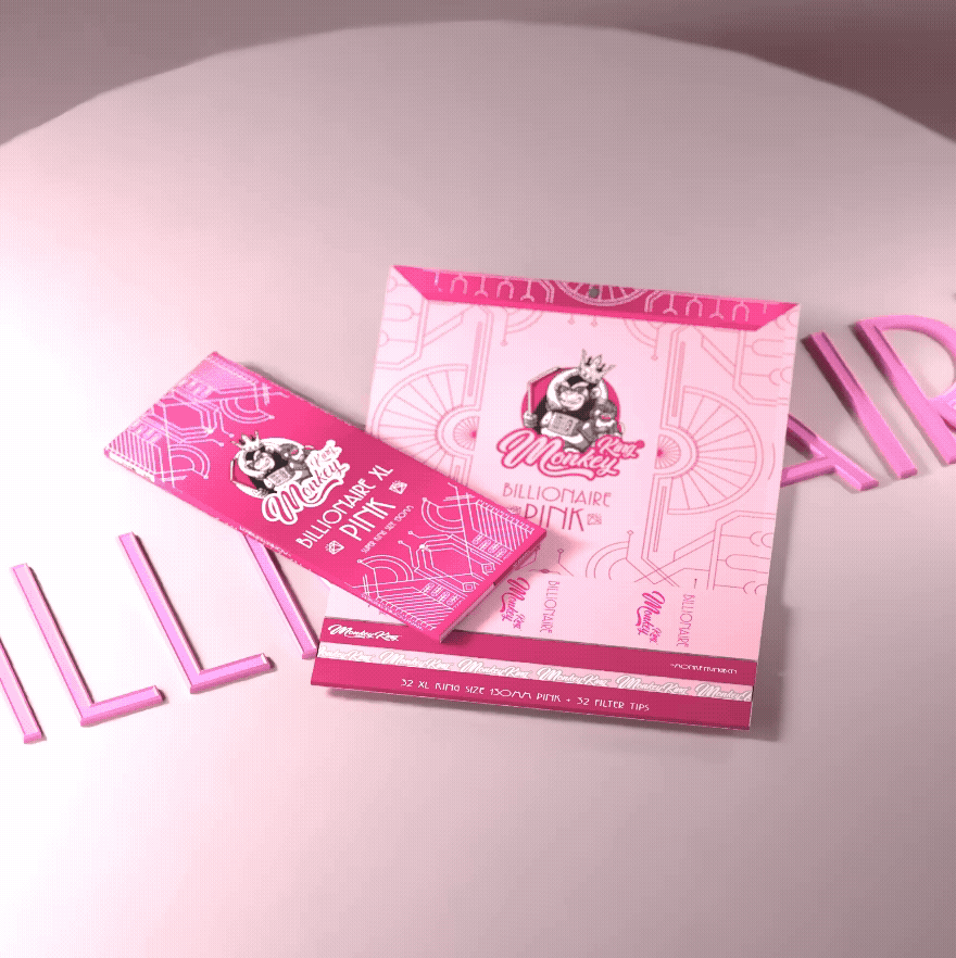 Monkey King Rolling Papers + Tips: Billionaire Pink XL - Extra Long (24 Pack)