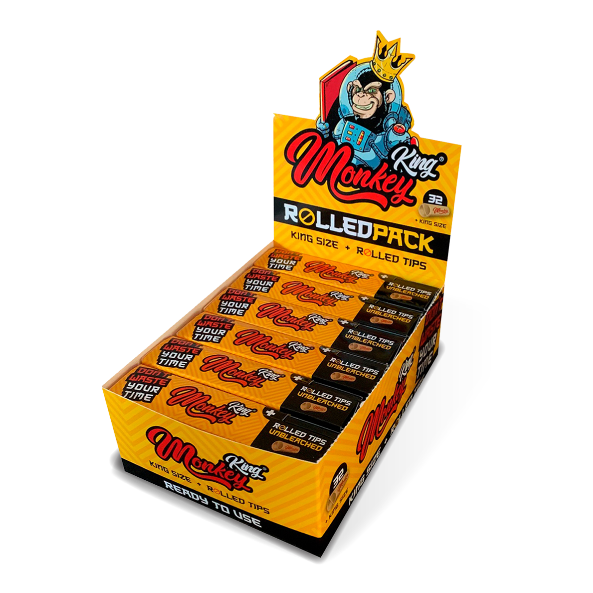 Monkey King Rolling Papers + Pre-Rolled Tips: King Size Unbleached (12 Pack)