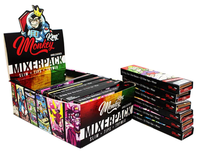 Monkey King Unbleached Rolling Papers, Tips & Tray (TryMix Mixer Pack) (24pcs)