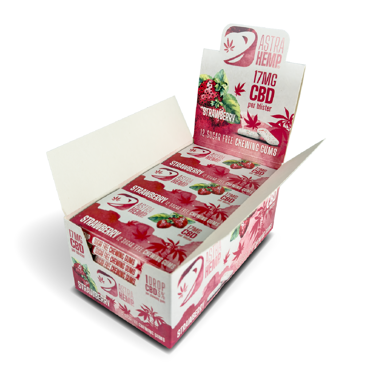 Astra Hemp Strawberry Chewing Gum 17mg Blister Packs (24 Pcs)