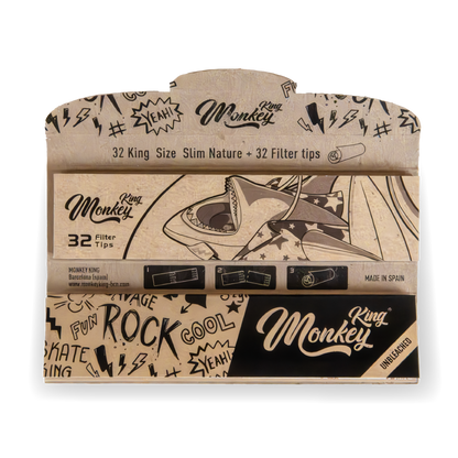 Monkey King Rolling Papers + Tips: Classic Wood - King Size (24 Pack)