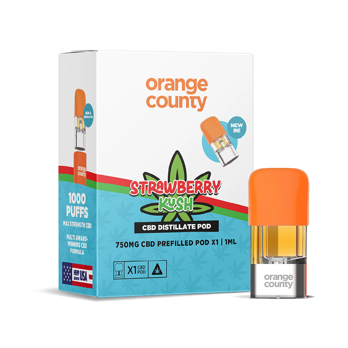 Orange County CBD Distillate Refill Pod 750mg: Strawberry Kush - 1ml (Single Piece)
