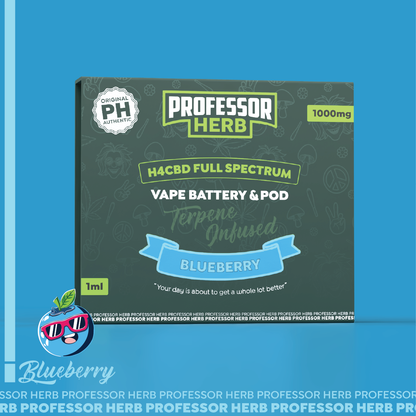 Professor Herb vape battery and pod packaging on a blue background