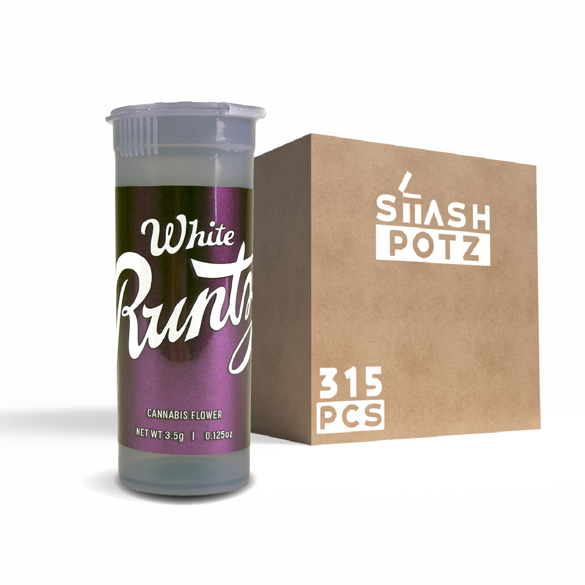 Stash Potz + Label Roll: Purple Pot - White Runtz (315pcs Carton)