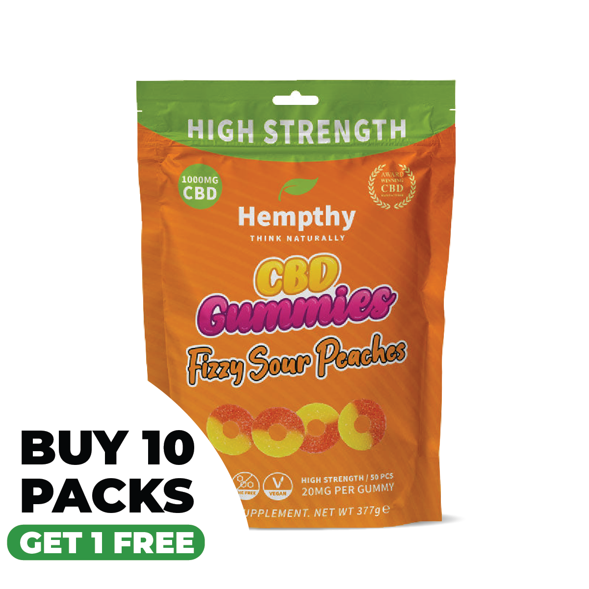 Hempthy CBD Fizzy Sour Peaches 1000mg