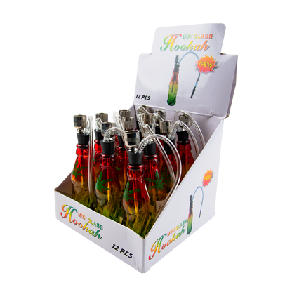 Sparkys Mini Glass Bottle Bong - Rasta Leaf (12 Pack)