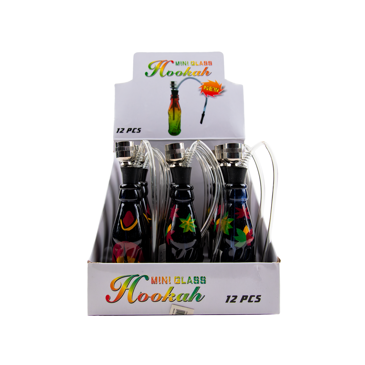 Sparkys Mini Glass Bottle Bong - Painted Leaf (12 Pack)