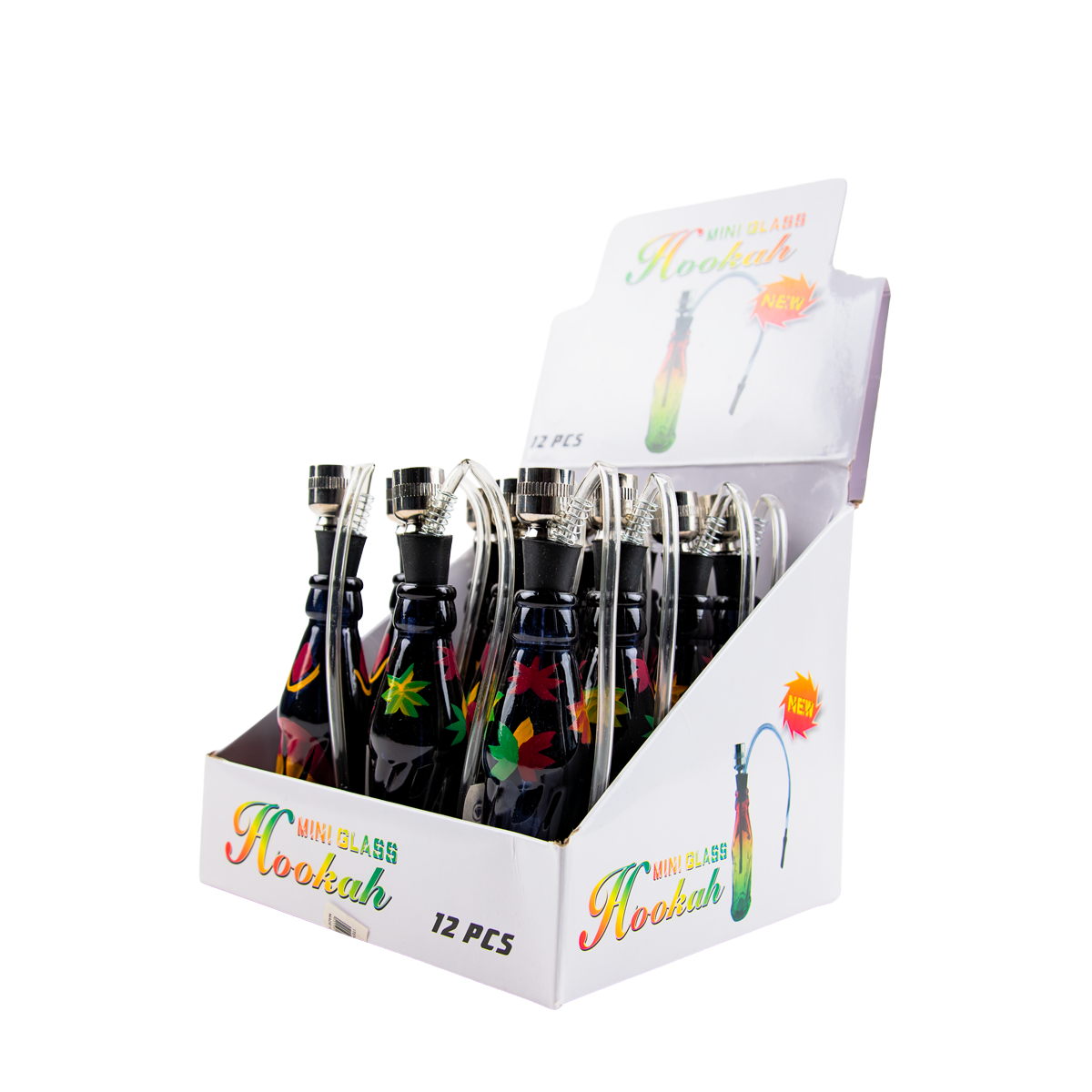 Sparkys Mini Glass Bottle Bong - Painted Leaf (12 Pack)